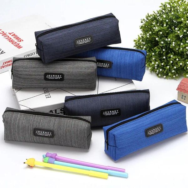 Einfache Stifttasche Oxfordcloth Bleistiftbox Box Federmäppchen Grau Blau Junge Schreibwaren Schulbedarf Koreanisch