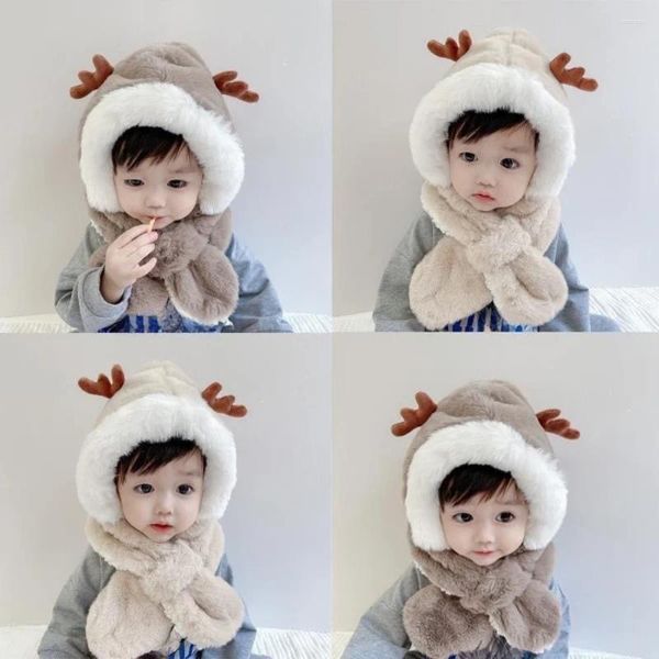 Hair Accessories Winter Warm Hat Scarf Set For Under 5Y Kids Girls Boy Plush Earflap Hoodie Thick Earmuffs Infant Toddler