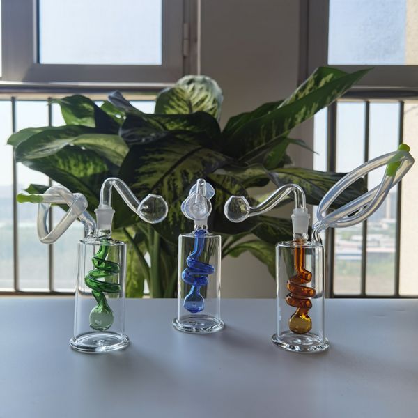 Bong da 4 pollici con spirale in vetro, tubo dell'acqua, bruciatore a nafta, narghilè, dab rig