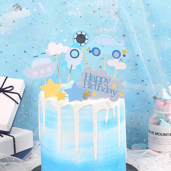 Forniture festive 2023 Gelato Happy Birthday Cake Topper Nave a vapore per decorazioni per feste per ragazzi e ragazze