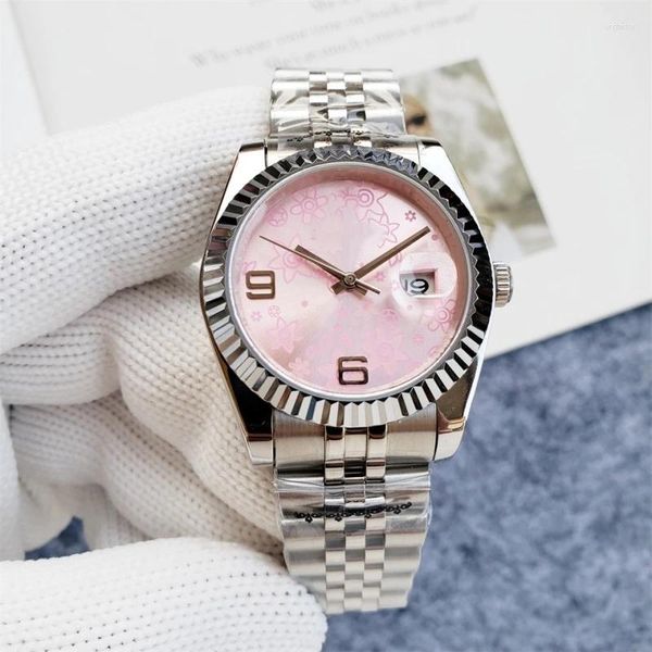 Relógios de pulso 2023 Máquinas automáticas de luxo masculinas 36mm placa de gráfico rosa aço inoxidável 904L relógio de marca