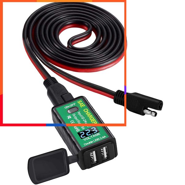 Nuovo caricatore USB per moto da 4,8 A Adattatore SAE a USB con voltmetro interruttore on / off spina a sgancio rapido per smartphone impermeabile