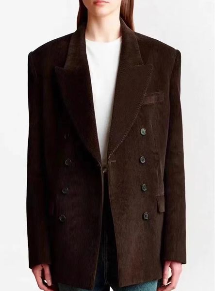 Misturas de lã feminina jaqueta de inverno veludo casaco blazer marrom escuro turndown colarinho manga cheia clássico vintage trench quente 231124