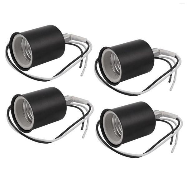 Suportes da lâmpada 4x E27 Base de parafuso cerâmica redonda redonda de lâmpada de lâmpada de lâmpada adaptadora metal com arame preto