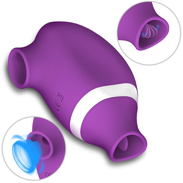 Vibratori Sucking Sex Vibratore Capezzolo Aspirazione Clitoride Sucker Doppio stimolatore Lingua leccata Massaggiatore in silicone Giocattoli sessuali femminili per donna 230426