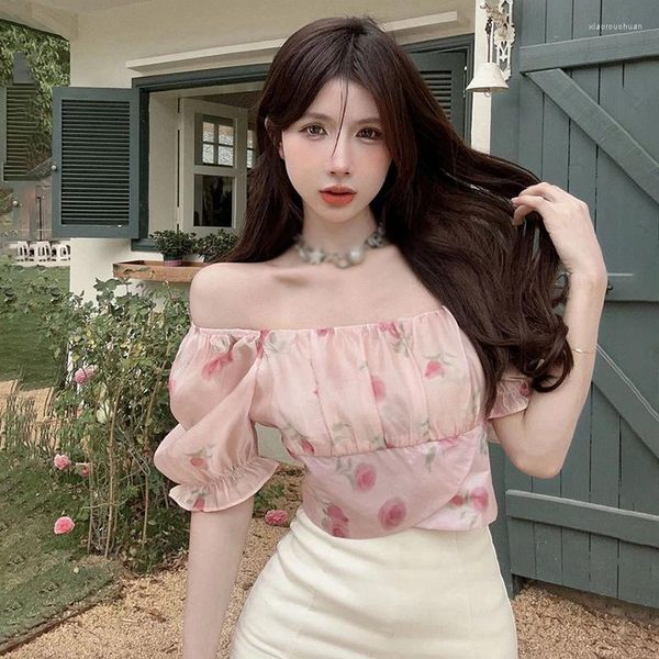 Damenblusen, quadratischer Ausschnitt, koreanische Version, Sommer-Kurzarm-Hemdbluse