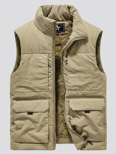 Herrenwesten Winter Herren Multi Pocket Cargo Weste Mantel Fleece Warm Ärmellos Jacke Mode Feste Taktische Jacken Arbeitsweste