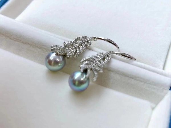 Orecchini pendenti alla moda 8-9mm Akoya argento blu perla da donna goccia fine vicino rotondo regalo di gioielli per feste in sterline 925