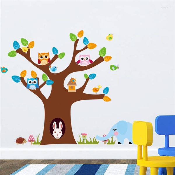 Наклейки на стенах прекрасные яроды красочные наклейки на дерево для декора детской комнаты для детской комнаты Съемное Съемное мультфильм мультфильм животные искусство