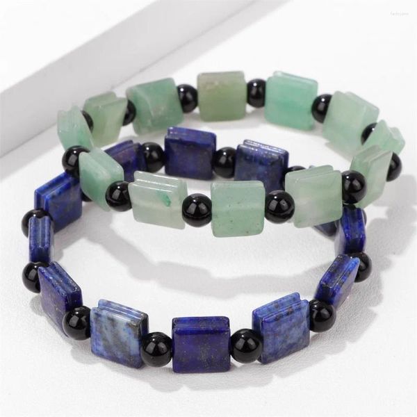 Strand 10mm Square Beads Bracelet Lapis Lazuli Green Aventurine Natural Stone Bracelets For Women Men White Turquois Bangle Jewelry