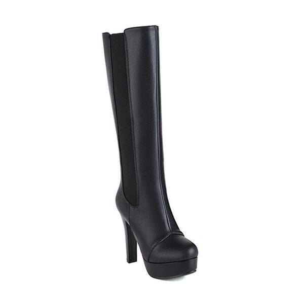 BOTAS 2023 WOMENS Designer Leather Round Round Zipper Knee High Sapatos góticos pretos Sexy Super Big Size 50 702