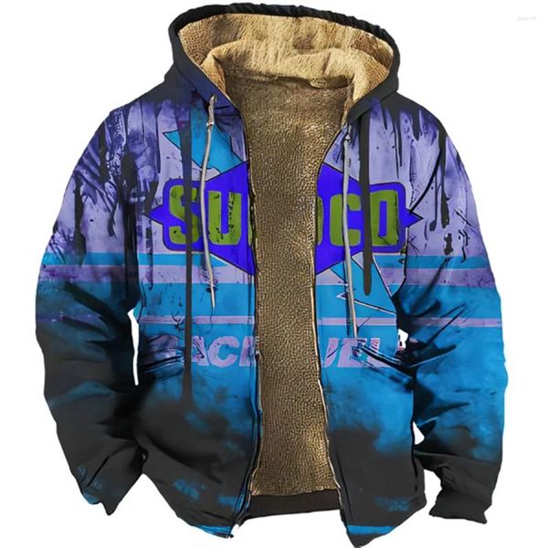 Hoodies masculinos 2023 inverno velo zíper para homem y2k impressão 3d capuz jaquetas roupas rua outerwear casaco de treino com capuz zip-up