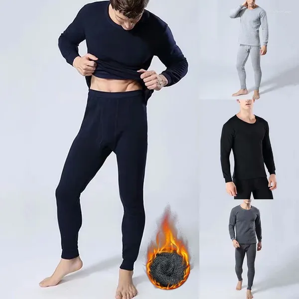 Fatos masculinos inverno roupa interior térmica terno longo johns manter quente tops calças definir roupas grossas confortáveis conjuntos térmicos