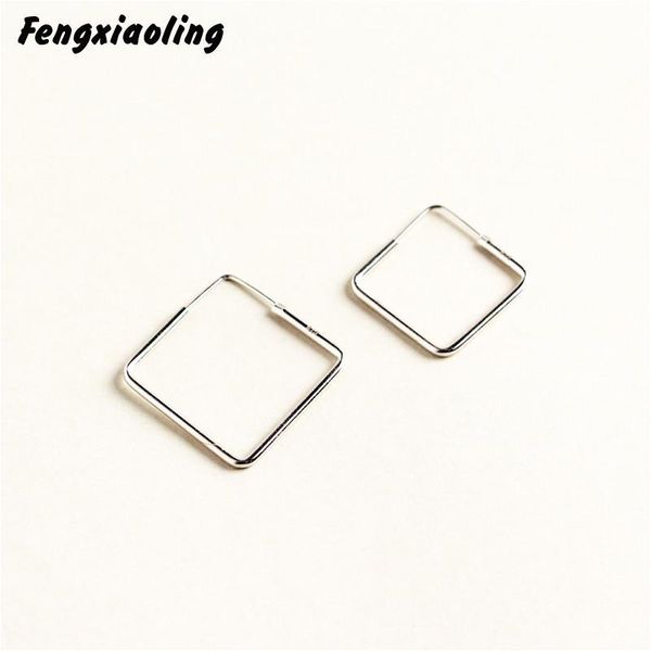 Orecchini a cerchio Fengxiaoling minimalista argento sterling 925 per le donne quadrato geometrico gioielli sottili accessori carini Huggie