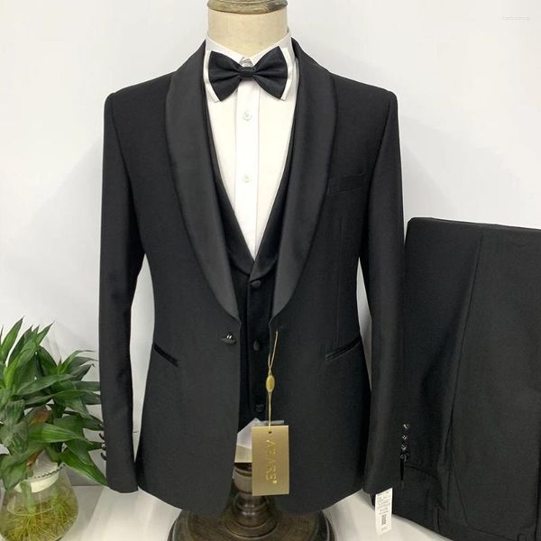 Ternos masculinos 2023 moda terno de linho negócios fino ajuste preto xale lapela 3 peça festa de casamento baile casual boutique estilo britânico conjunto