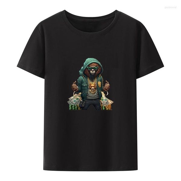 Erkek Tişörtleri Çok Zengin Serin Aslan Pamuk Y2K T-Shirts Anime Style Erkekler Tişört Yaz Tees Hipster Camiseta Hombre Roupas Maskulinas Boş Zaman