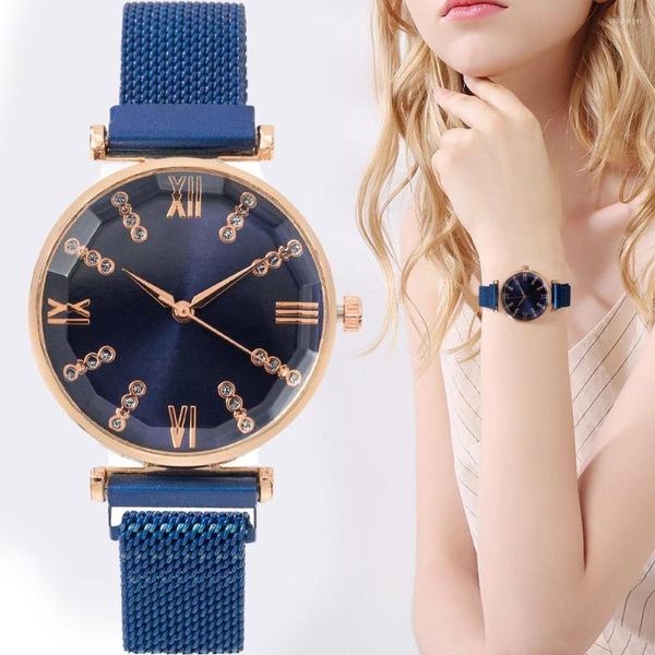 Relógios de pulso relógio feminino de luxo shinestone embutido malha de aço strap modawatch quartzo para mulheres relógio