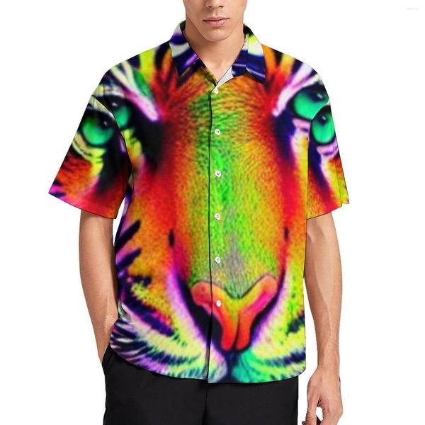 Camisas casuais masculinas estampas coloridas tigres African Animal Beach Camise