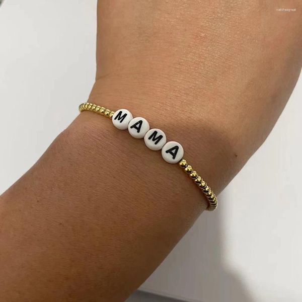 Strand MAMA Buchstaben Edelstahl Perlen Kugel Armband Dehnbar Elastisch 18k vergoldet Für Frauen Mädchen Geschenk