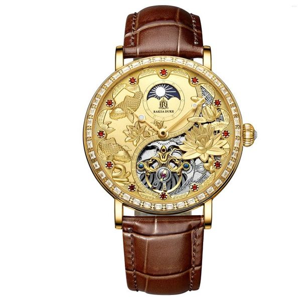 Relógios de pulso RS 888B Diamond Embossed Craft Flywheel Business Watch