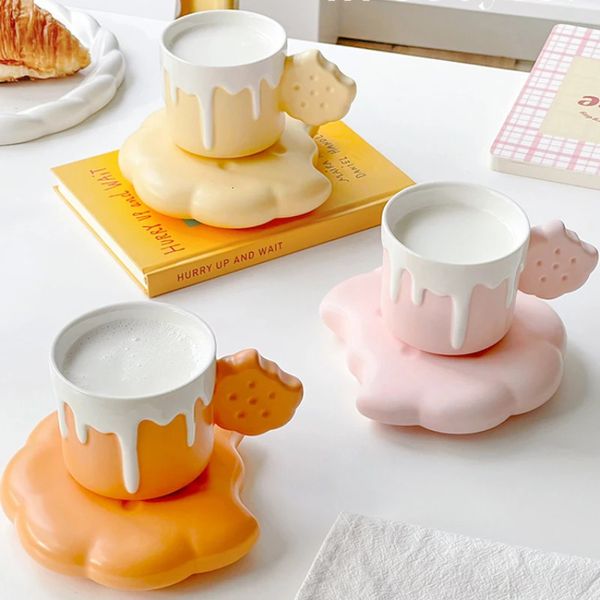 Tassen, kreatives Keramik-Keks-Design, Becher, Kaffeetasse mit Untertasse, Set, hochtemperaturbeständig, sicheres und gesundes Trinkwasser, 231124