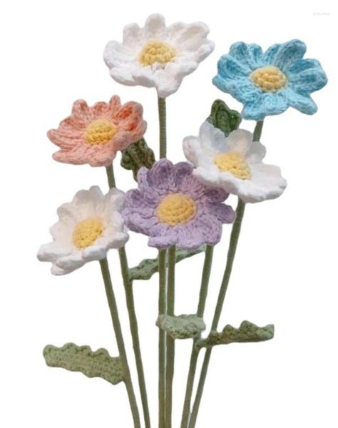 Fiori decorativi tessuti a mano artificiali 5 pezzi margherita lavorata a maglia imitazione fiore bouquet da sposa regalo fai da te per la fidanzata della mamma