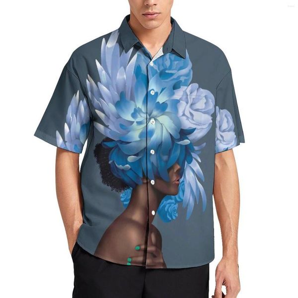 Camisas casuais masculinas Flores mulheres camisa de praia de cabeça homem empoderado Mulher de verão Design de manga curta Y2K Bloups Grotsile Gift Gift