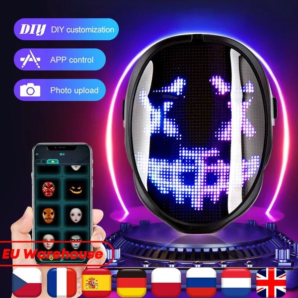 Maschere per feste Maschera di Halloween LED Bluetooth RGB Display luminoso Fai da te P o Maschera di editing Testo animato Scherzo Concerto 231124