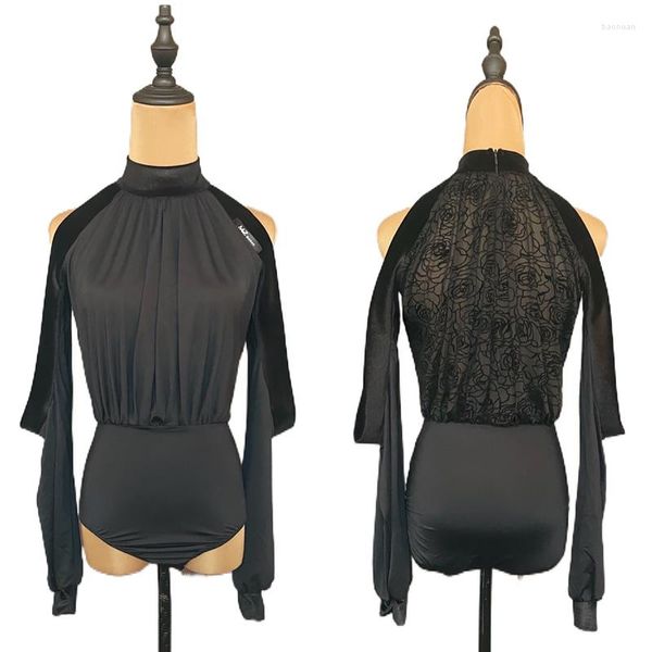 Bühnenabnutzung Spitze Latin Dance Bodysuit Frauen Designerkleidung Schwarz Praxis Dancewear Kostüm Langarm Salsa Tanzen Outfit JL2870