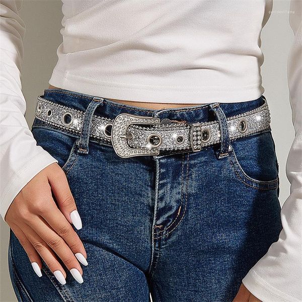 Gürtel RHINESTONE SKINNY Western Bling Tülle Ledergürtel für Jeans Kleider Rosa Kinder Frauen Y2K Mädchen Mode Jewe