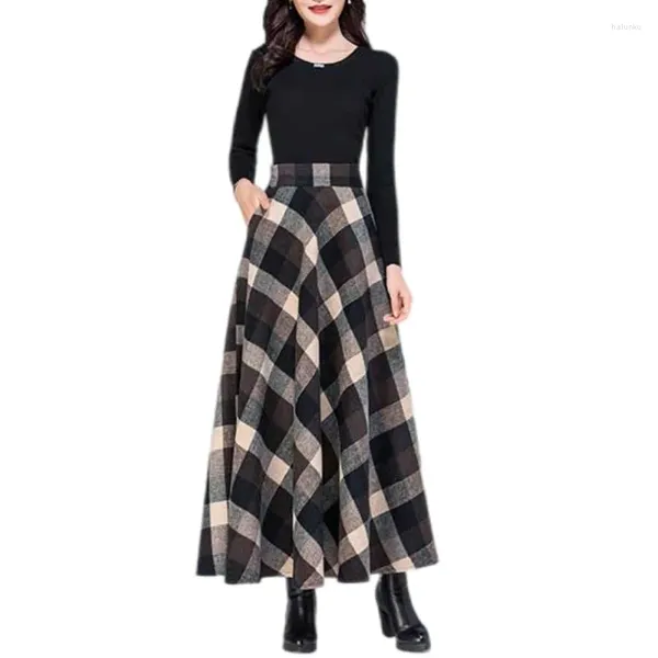 Röcke 2023 nach MaßDamen Plaid Woolen A-Linie Lange Wolle Warm Maxi Plus Größe 6XL