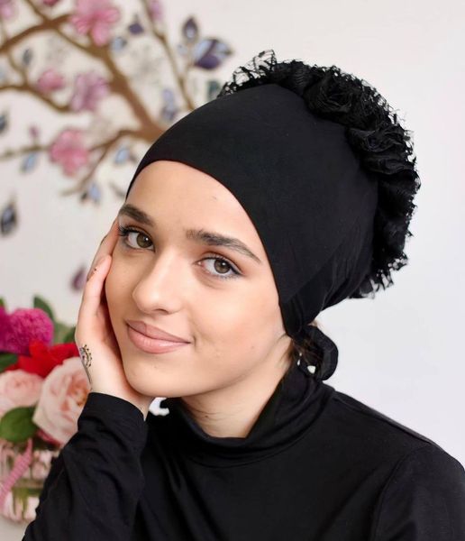 Hijabs Ramadan Muslim Fashion Damen Hijab Schal Stretch Turban Bonnet Tie Back Volumizer Underscarf Headband Indian Wrap Headwrap 230426