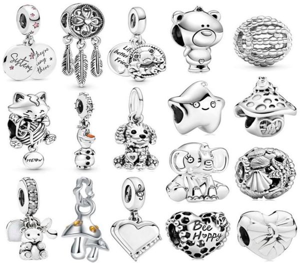 925 Silber Charm-Perlen baumeln 1 Stück neue süße silberne Stern-Katze-Elefant-Pilz-Anhänger-Perle für Charms-Armbänder DIY-Schmuckzubehör4658162