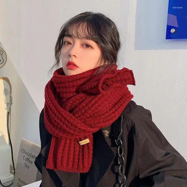 Шарфы Зимний вязаный шарф для взрослых Корейский стиль Модный женский студенческий с высококачественным смыслом и мягким теплом
