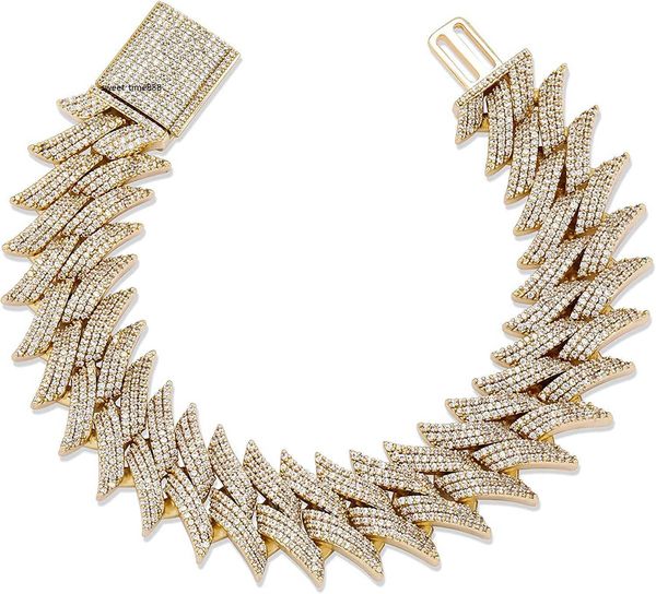 TOPGRILLZ 20 mm 6-fach 14 Karat vergoldetes Iced Out Spiked Link-Armband für Männer und Frauen, Hip-Hop-Neuheit-Schmuckkollektion