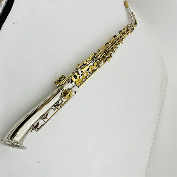 Novo produto tubo reto alto saxofone eb tune sliver chapeado instrumentos de sopro profissional com caso sax acessórios