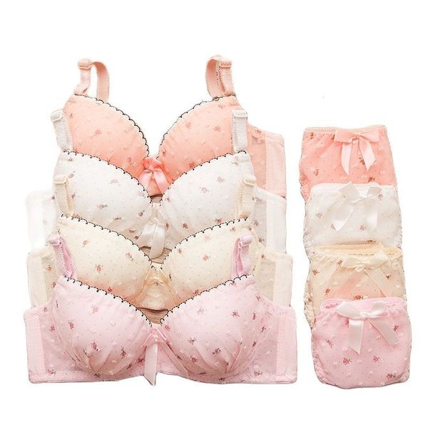 Set di reggiseni Reggiseno in pizzo di cotone con mutandine Set di biancheria intima per studenti di ragazze floreali a pois 230426