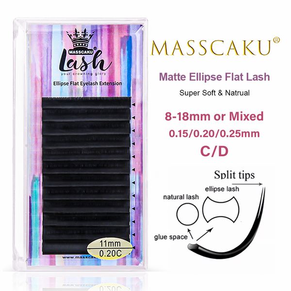 Makeup Tools MASSCAKU Ellipse Flat Lashes Soft Splittips Fake Eyelash Extension Einzelwimpern Nature Supplies 230425