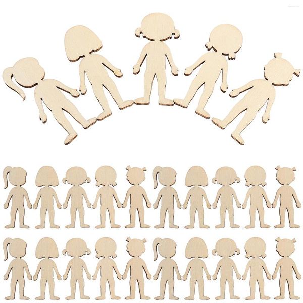 Bottiglie di stoccaggio 50 pezzi Ritagli di figure dipinte a mano Giocattoli artigianali per bambini Figurine Decor Trucioli di legno fai da te Fetta di pittura fatta a mano in legno Prop Baby