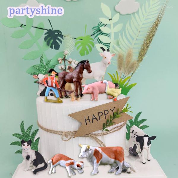 Forniture festive Fattoria Cake Topper Anatra Maiale Cavallo Agricoltore Mini Decorazione Puntelli da forno per bambini Festa di compleanno del ragazzo