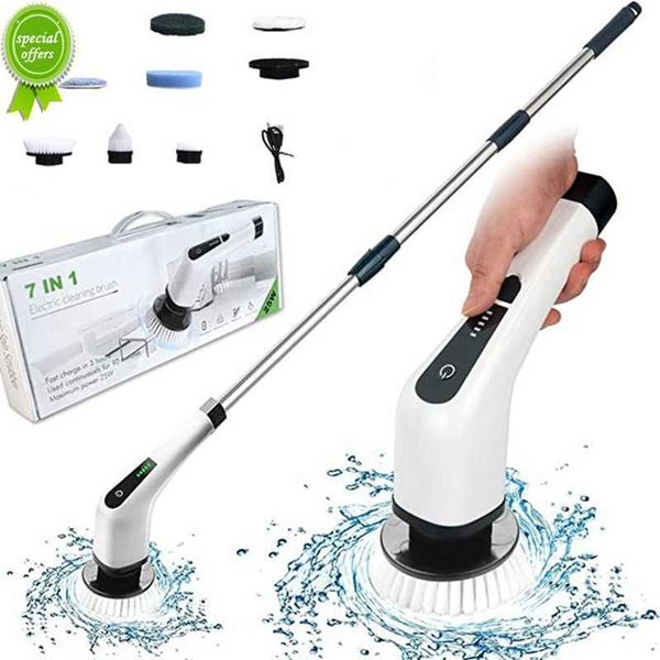 Espingar de limpeza elétrica Turbo Scrub Brush com 7 cabeças de escova de substituição Holonete ajustável Banheiro de cozinha Ferramentas limpas