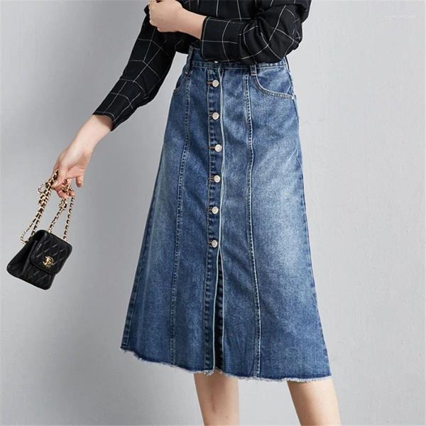 Gonne gonfie alla moda femminile da donna Solid High High High Breasted Medium A-Line jeans for Women Spring Summer 2023