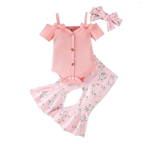 Наборы одежды 3pcs Baby Girl Spring наряды с коротким рукавом холодный плеч