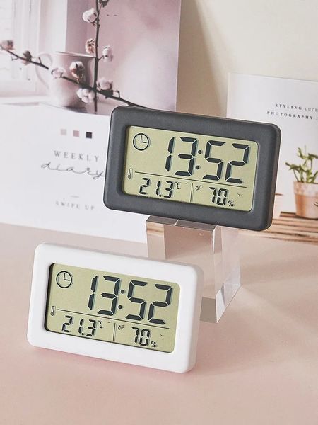 Schreibtisch Tischuhren Digitale LCD Mute Desktop Uhr Einfacher Temperatursensor Mini Home Hygrometer Messgerät Schlafzimmer Innen LED Elektronischer Alarm 231124