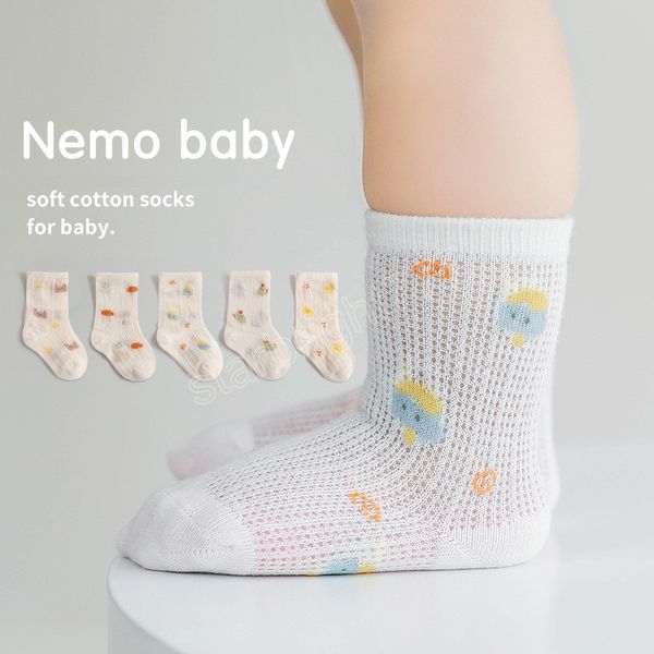 Sommer neue Baby Socken gekämmte Baumwolle weiche Neugeborene Socken süße Cartoon dünne Mesh Junge Mädchen Kleinkind Mid Tube Socken