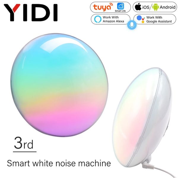 Schreibtisch Tischuhren WiFi Smart White Noise Machine Sonnenaufgang Aufwachen Wecker Bunte Raumatmosphäre Licht Fernbedienung Tuya Alexa Google Home 231124