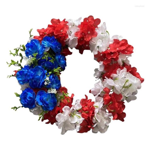 Flores decorativas vermelhas brancas e azuis grinaldas florais artificiais para a porta da frente Garland 4 de julho