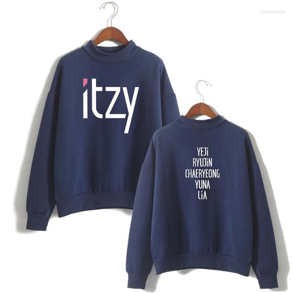 Erkek Hoodies Bahar Sonbahar Yüksek Yakalı Moda Kpop Itzy Erkekler Kadınlar Capless Sweatshirt Top uzun kollu harajuku kapüşonlu kazak