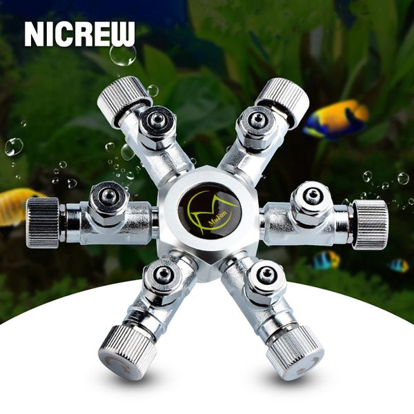 Ausrüstung NICREW Aquarium DIY CO2-Splitter-Reglerventil-Verteiler mit Mehrwege-Ausgängen aus Aluminiumlegierung für Aquarium-Pflanzen-CO2-Tank