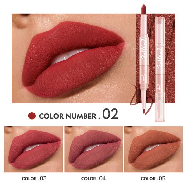 Pudaier Multi Color Boca Caneta Labial Vermelha Incolor Fosco Dupla Cabeça Batom Lipliner Maquiagem de Longa Duração